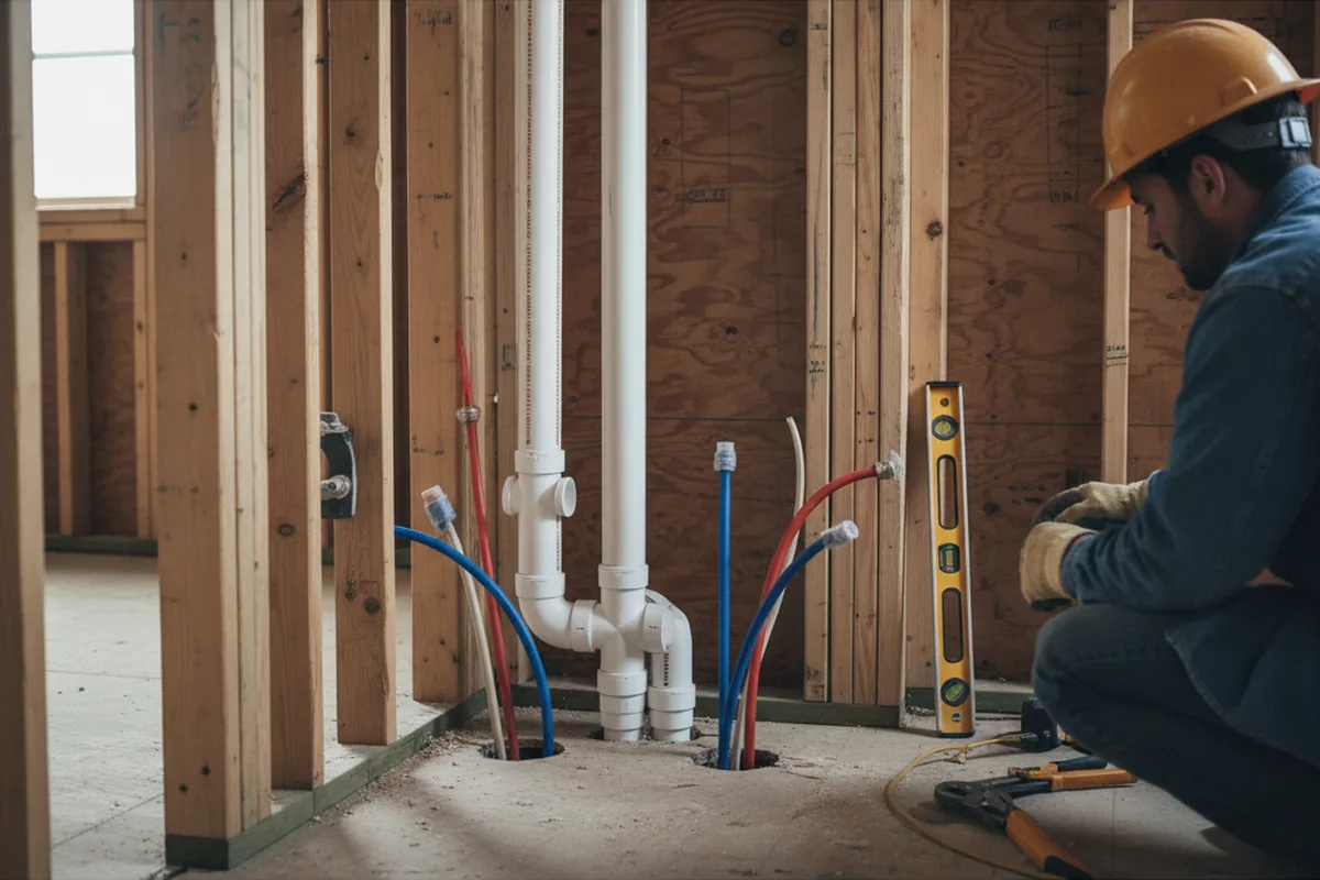 Drain and supply rough-in during Leak Detection in Adrian